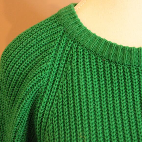 VTG 90's Kelly Green Chunky Knit Crew Neck Women's Sweater Carriage Court sz L - Picture 2 of 7